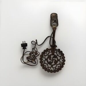 Antique Cast Iron Electric Wall Sconce Ornate Backplate w/ Cord Does Not Work